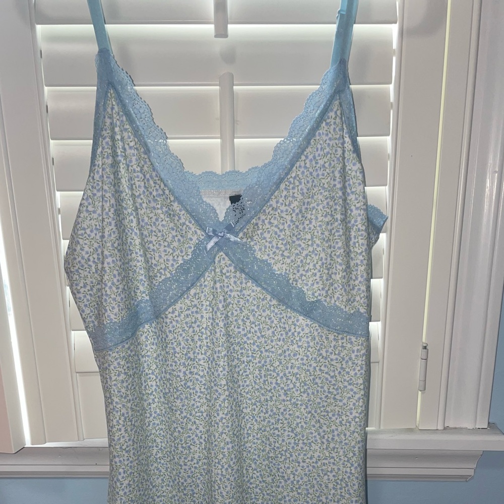 H&M Blue Floral Lace Trim Slip Bow Detail Coquette Soft Girl Cottagecore Size L